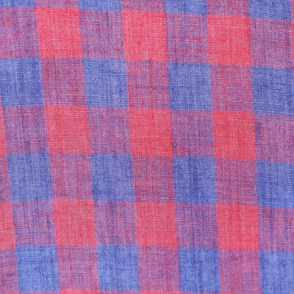 Culturata Shirt Mens XL Red Blue Check Linen Button Up Long Sleeve Made in Italy